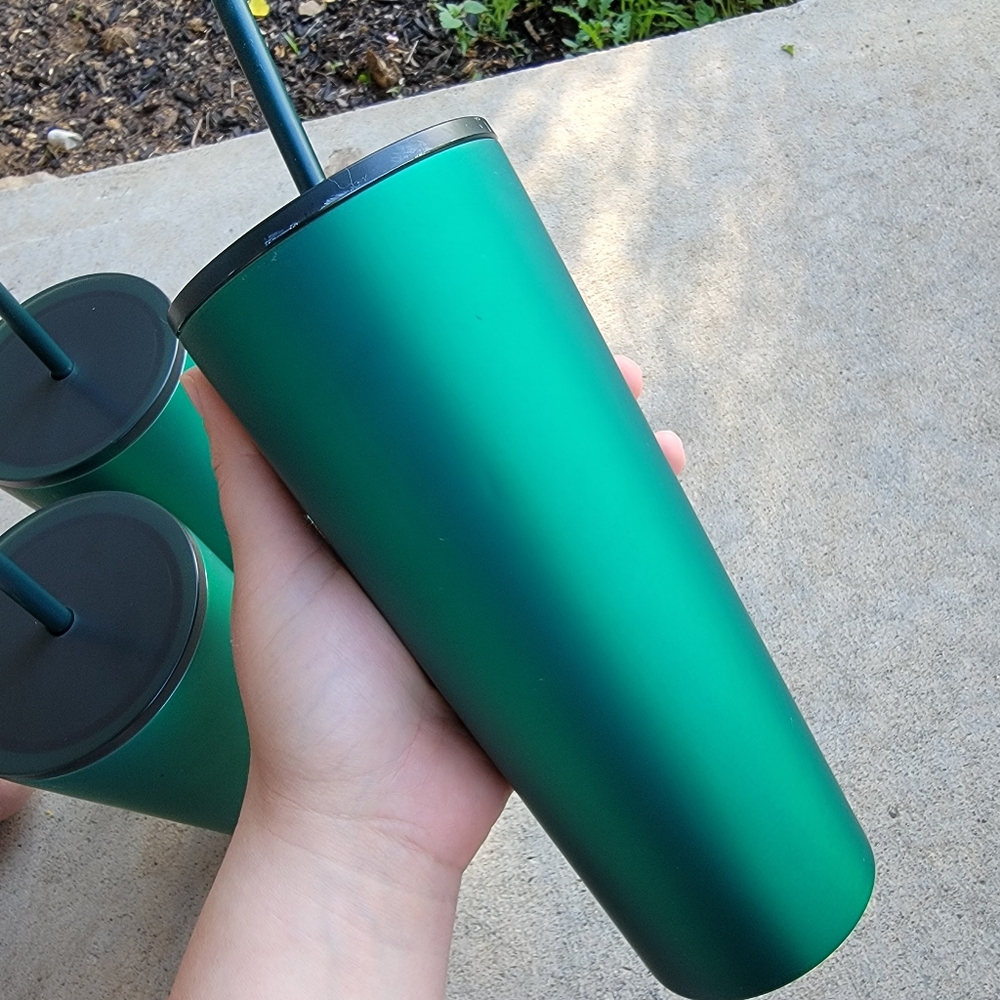 Starbucks Soft Touch Green Stainless Steel Venti Tumblers SET OF THREE NEW - Picture 8 of 12
